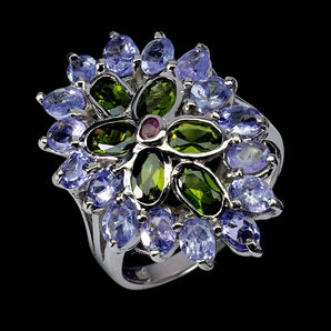 925 Sterling Silver Ring Oval Chrome Diopside 5x3mm Tanzanite Gemstone Size 7.5