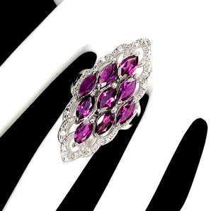 925 Sterling Silver Ring Marquise Rhodolite Garnet Topaz Gemstone Jewelry Size 9