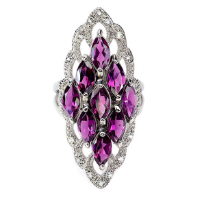 925 Sterling Silver Ring Marquise Rhodolite Garnet Topaz Gemstone Jewelry Size 9