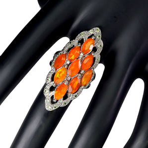 925 Sterling Silver Ring Marquise Orange Opal Peridot Gemstone Jewelry Size 8