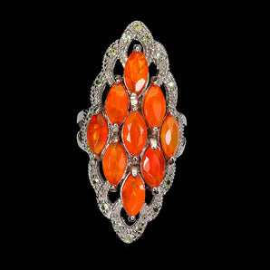 925 Sterling Silver Ring Marquise Orange Opal Peridot Gemstone Jewelry Size 8
