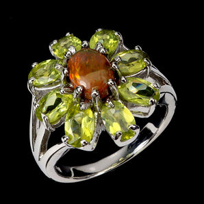 925 Sterling Silver Ring Oval Black Opal 8x6mm Peridot Gemstone Jewelry Size 8