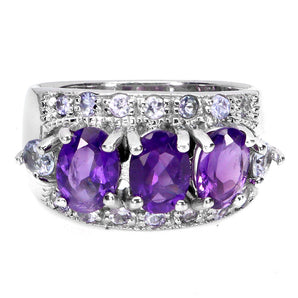 925 Sterling Silver Ring Oval Amethyst 7x5mm Tanzanite Gemstone Jewelry Size 7