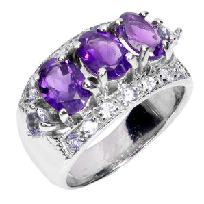 925 Sterling Silver Ring Oval Amethyst 7x5mm Tanzanite Gemstone Jewelry Size 7