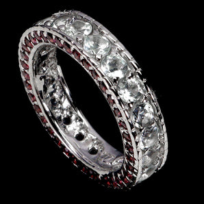 925 Sterling Silver Ring Round Aquamarine Rhodolite Garnet Gemstone Jewelry 6.5
