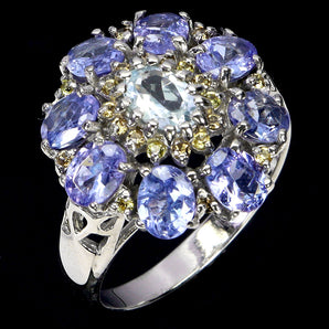 925 Sterling Silver Ring Oval Blue Topaz Sapphire Tanzanite Gemstone Jewelry 9