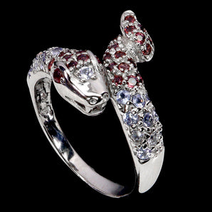 925 Sterling Silver Ring Round Ruby Tanzanite Cobra Gemstone Jewelry Size 8.5