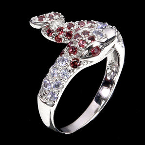 925 Sterling Silver Ring Round Ruby Tanzanite Cobra Gemstone Jewelry Size 8.5