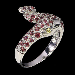 925 Sterling Silver Ring Round Sapphire Rhodolite Cobra Gemstone Jewelry Sz 8.5