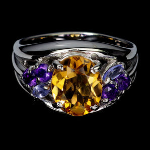 925 Sterling Silver Ring Oval Citrine 10x8mm Tanzanite Gemstone Jewelry Size 9