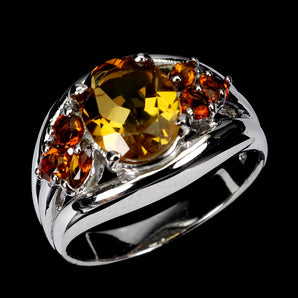 925 Sterling Silver Ring Oval Citrine 10x8mm Sapphire Gemstone Jewelry Size 8.5