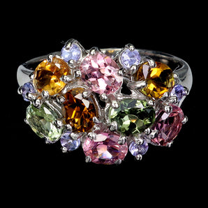 925 Sterling Silver Ring Oval Tourmaline 5x4mm Tanzanite Gemstone Jewelry Size 8