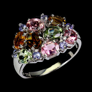 925 Sterling Silver Ring Oval Tourmaline 5x4mm Tanzanite Gemstone Jewelry Size 8