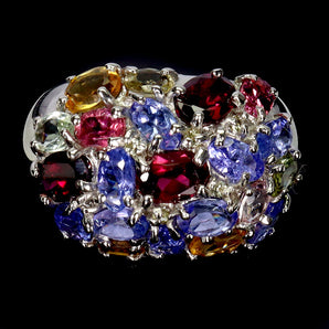 925 Sterling Silver Ring Oval Rhodolite Tanzanite Tourmaline Gemstone Jewelry 8