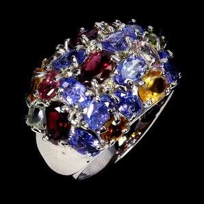 925 Sterling Silver Ring Oval Rhodolite Tanzanite Tourmaline Gemstone Jewelry 8