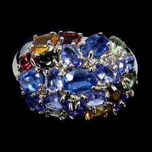 925 Sterling Silver Ring Oval Kyanite Tanzanite Tourmaline Gemstone Jewelry 9
