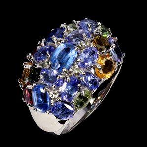 925 Sterling Silver Ring Oval Kyanite Tanzanite Tourmaline Gemstone Jewelry 9
