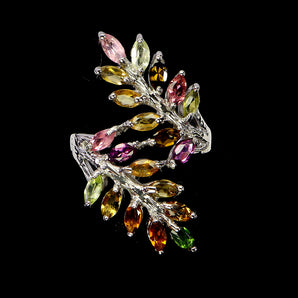 925 Sterling Silver Ring Marquise Tourmaline 5x2.5mm Natural Gemstone Jewelry 8