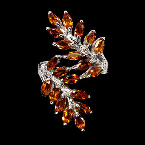 925 Sterling Silver Ring Marquise Citrine 5x2.5mm Natural Gemstone Jewelry 7.5