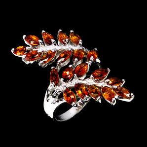 925 Sterling Silver Ring Marquise Citrine 5x2.5mm Natural Gemstone Jewelry 7.5