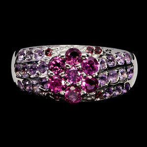 925 Sterling Silver Ring Oval Rhodolite Garnet Amethyst Gemstone Jewelry Size 9