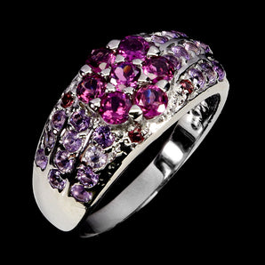 925 Sterling Silver Ring Oval Rhodolite Garnet Amethyst Gemstone Jewelry Size 9