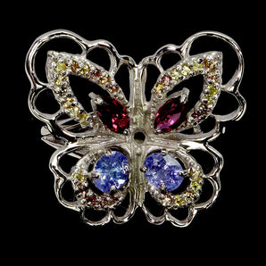 925 Sterling Silver Ring Marquise Rhodolite Sapphire Butterfly Gemstone Size 8