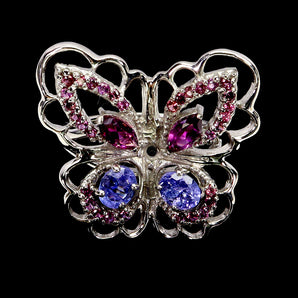 925 Sterling Silver Ring Marquise Rhodolite Tanzanite Butterfly Gemstone Size 7