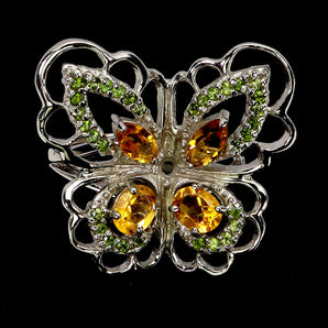 925 Sterling Silver Ring Marquise Citrine Chrome Diopside Butterfly Gemstone 8