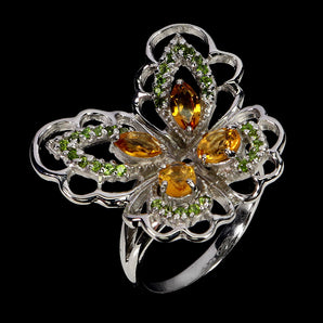 925 Sterling Silver Ring Marquise Citrine Chrome Diopside Butterfly Gemstone 8