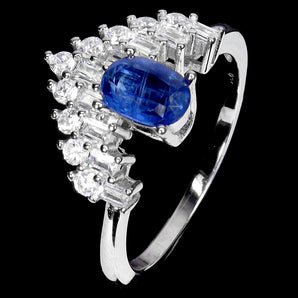 925 Sterling Silver Ring Oval Kyanite 7x5mm Natural Gemstone Jewelry Size 8.5