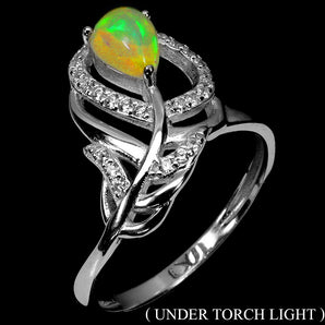 925 Sterling Silver Ring Pear Fire Opal 7x5mm Natural Gemstone Jewelry Size 7