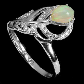 925 Sterling Silver Ring Pear Fire Opal 7x5mm Natural Gemstone Jewelry Size 7