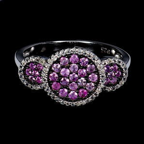 925 Sterling Silver Ring Pink Sapphire Round Diamond Cut Topaz Gemstone Size 7