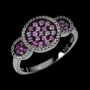 925 Sterling Silver Ring Pink Sapphire Round Diamond Cut Topaz Gemstone Size 7