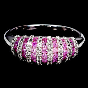 925 Sterling Silver Ring Pink Sapphire Round Diamond Cut Gemstone Jewelry Size 7