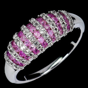 925 Sterling Silver Ring Pink Sapphire Round Diamond Cut Gemstone Jewelry Size 7