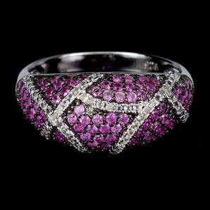 925 Sterling Silver Ring Pink Sapphire Round Diamond Cut Topaz Gemstone Size 7