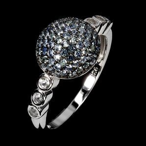 925 Sterling Silver Ring Blue Sapphire Round Diamond Cut Topaz Gemstone Size 8