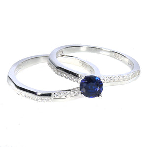 925 Sterling Silver Ring Round Blue Sapphire 5mm Gemstone Jewelry Matching Sz 8