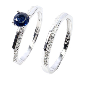 925 Sterling Silver Ring Round Blue Sapphire 5mm Gemstone Jewelry Matching Sz 8