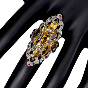 925 Sterling Silver Ring Marquise Citrine Rhodolite Garnet Gemstone Jewelry Sz 9