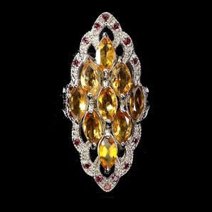 925 Sterling Silver Ring Marquise Citrine Rhodolite Garnet Gemstone Jewelry Sz 9