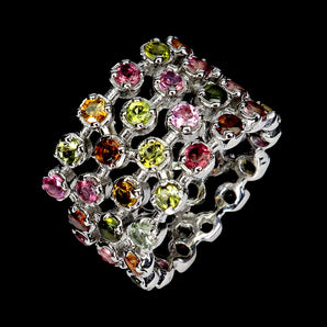 925 Sterling Silver Ring Round Tourmaline 2.5mm Natural Gemstone Jewelry Sz 7.5
