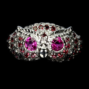 925 Sterling Silver Ring Round Rhodolite Garnet 4mm Owl Gemstone Jewelry Sz 8.5