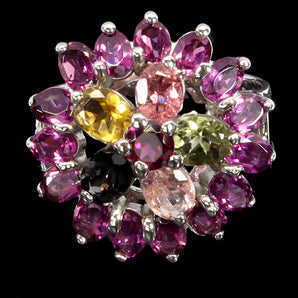 925 Sterling Silver Ring Oval Tourmaline Rhodolite Garnet Gemstone Jewelry Sz 8