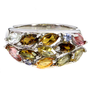 925 Sterling Silver Ring Marquise Tourmaline Tanzanite Gemstone Jewelry Size 8