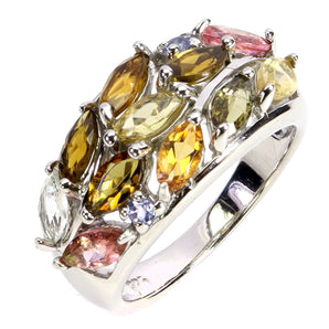 925 Sterling Silver Ring Marquise Tourmaline Tanzanite Gemstone Jewelry Size 8