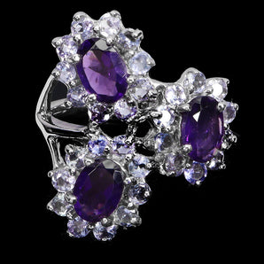 925 Sterling Silver Ring Oval Amethyst 7x5mm Tanzanite Gemstone Jewelry Size 8