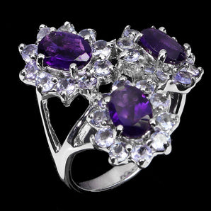 925 Sterling Silver Ring Oval Amethyst 7x5mm Tanzanite Gemstone Jewelry Size 8